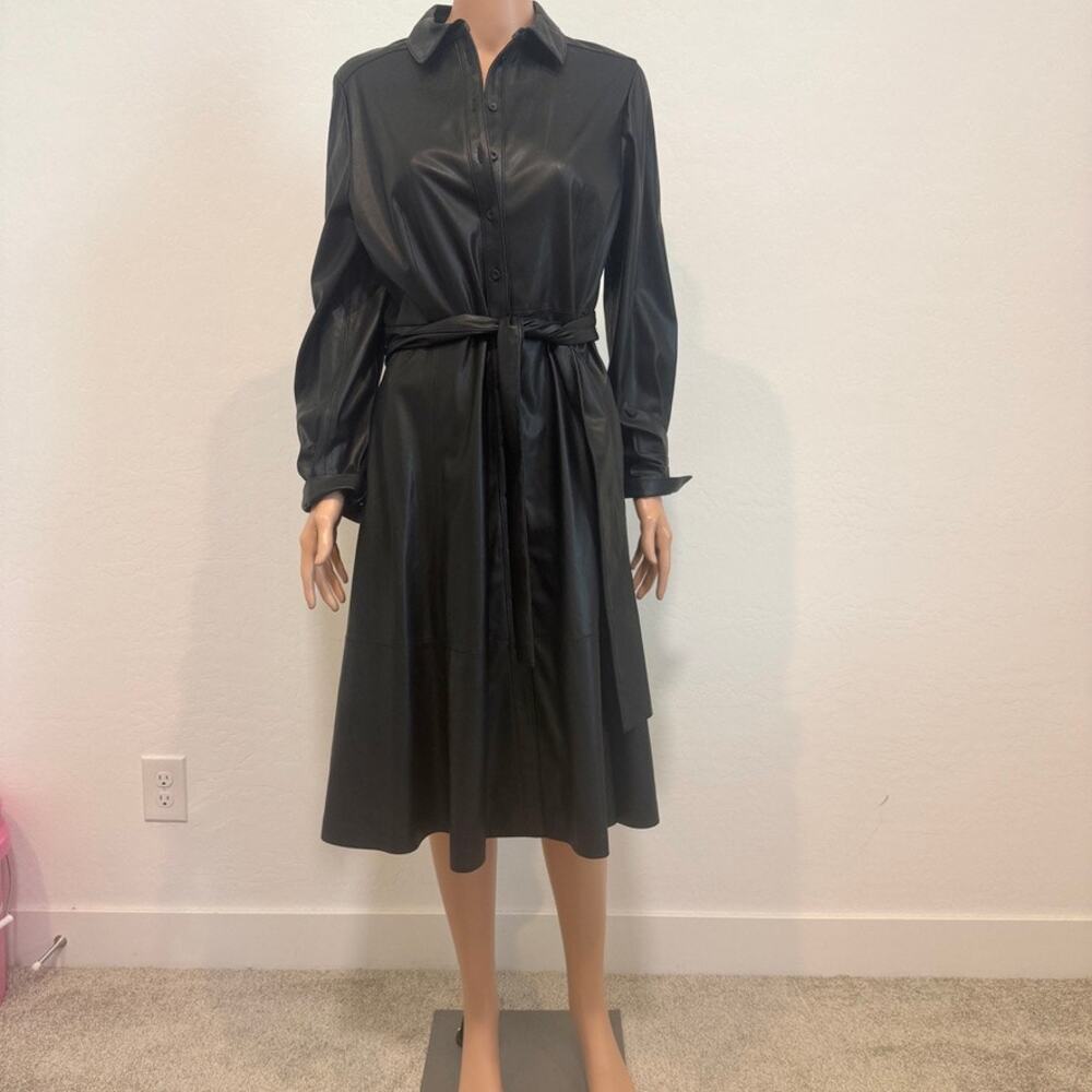 Kobi Halperin Wyatt medium long sleeve faux leather shirtdress D2 3298 - Picture 4 of 14
